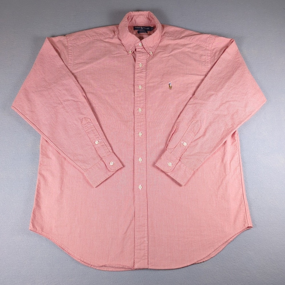 Ralph Lauren Button Down Shirt Mens Large Peach Flesh Pony Oxford Long Sleeve